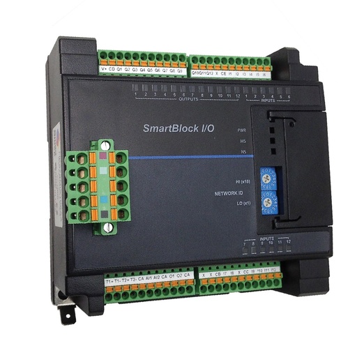[HE569DQM212] MAT -SmartBlock, 8 High Current, Socketed Relays.  Form C (NO/NC) Mechanical Relays with 7A rating (30VDC, 250Vac).  Load connections made with Removable Terminal Strips