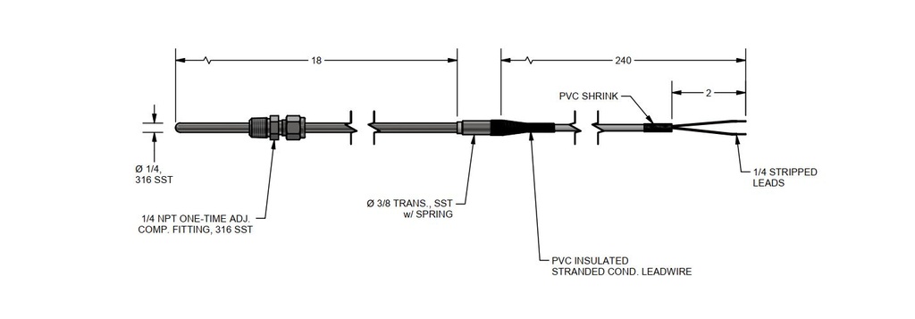 PYROMATION, TYPE K THERMOCOUPLE, UNGROUNDED, 240" PVC INSULATION