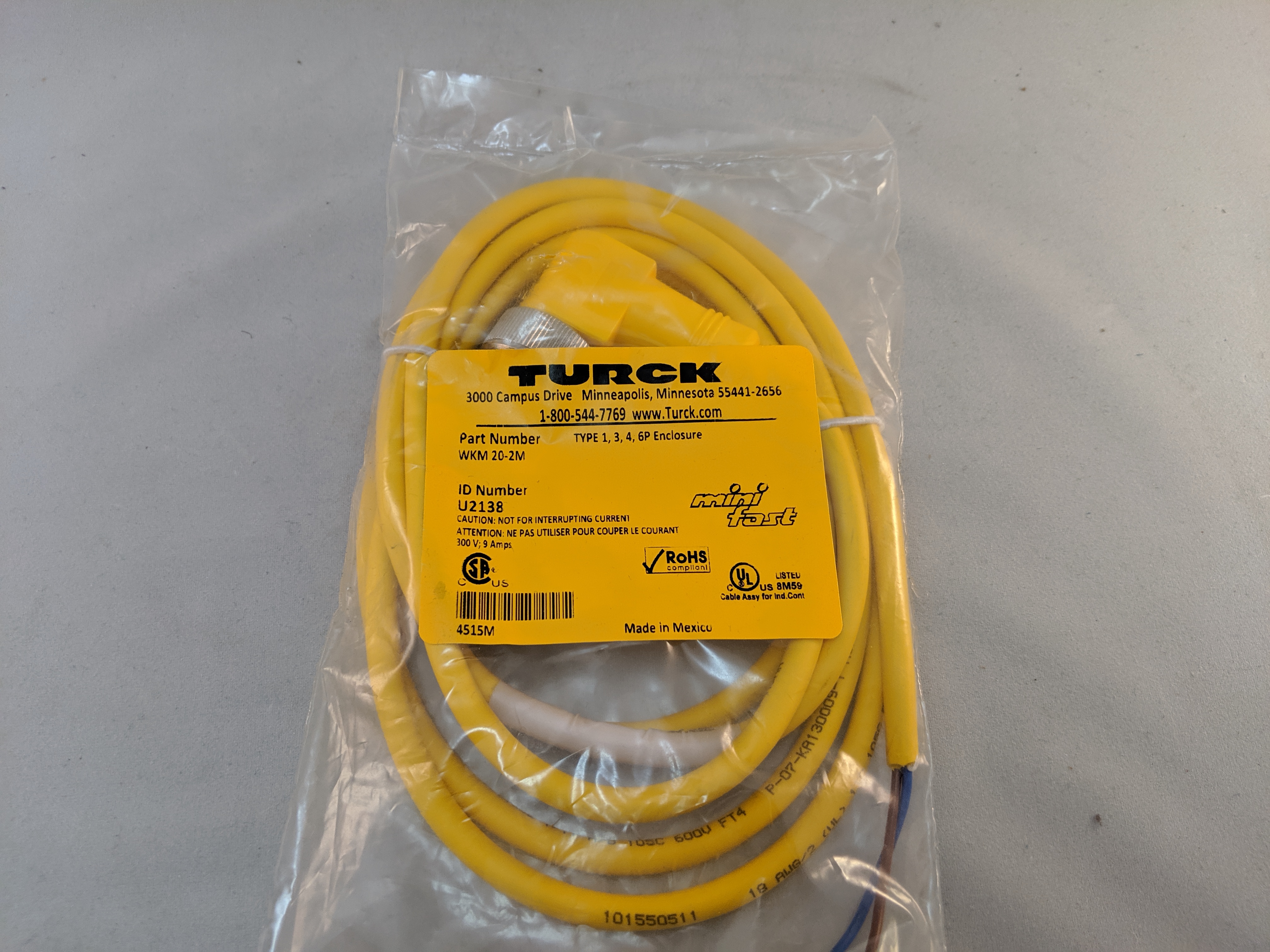 WKM20-2M 2W MINIFAST 90D YELLOW CABLE