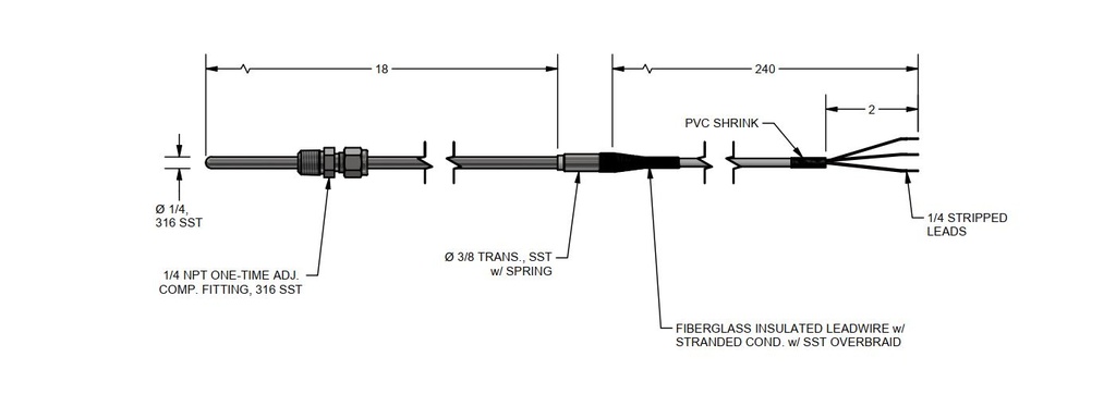 PYROMATION, SINGLE RTD 100OHM, 18INCHES