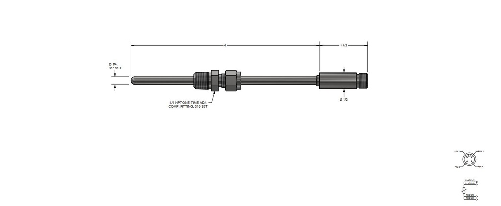 PYROMATION, SINGLE RTD 100OHM, M12 CONNECTOR, 6INCH