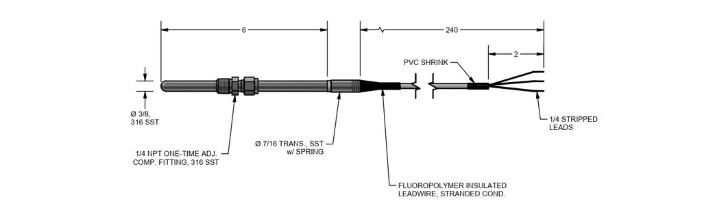 PYROMATION, SINGLE RTD 100OHM, 18INCHES