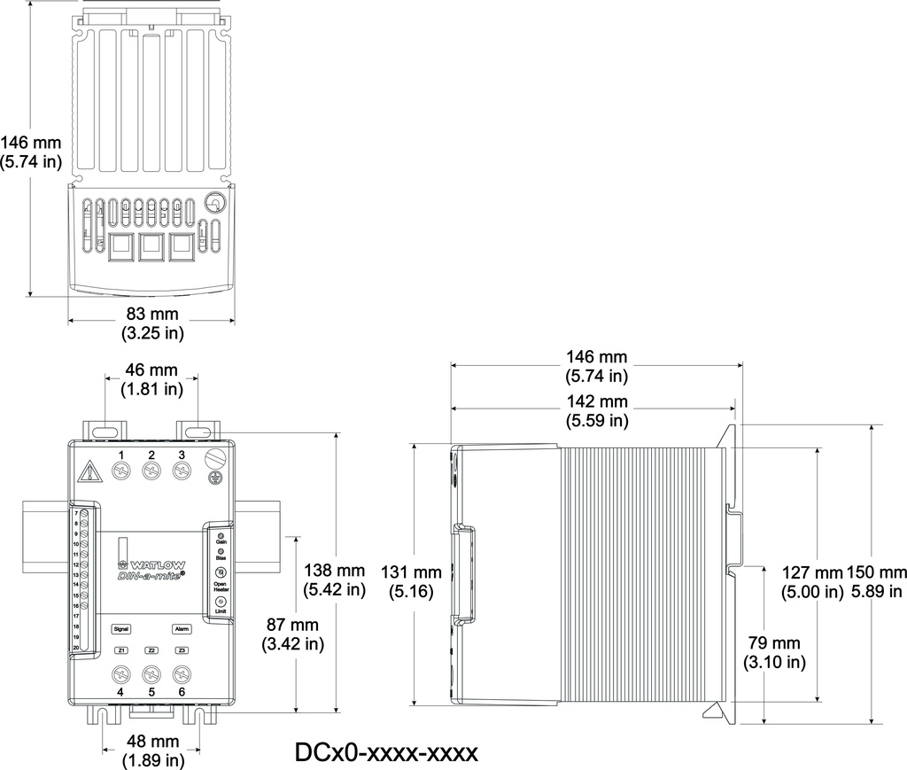 DIN-A-MITE SCR CONTROL,STYLE C, 3 PHASE, 4/20MADC, 277-600V