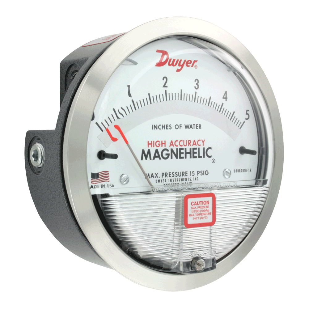 Magnehelic® Differential Pressure Gage, range 5-0-5mm w.c., minor divisions .20. Series 2000, Accurate within 1%