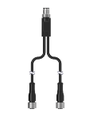 M12 Y Splitter - Passive. 4 pin Male M12 A Code; 2x 4 pin Female M12 A Code 0.2 m Cables. Parallel Wiring