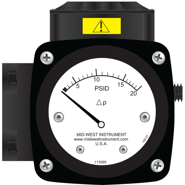 MIDWEST 142 SERIES DIFFERENTIAL PRESSURE GAUGE, 0-20"H2O, ALUMINUM BODY,  1/4"NPT FEMALE END CONNECTIONS, WALL MOUNT KIT