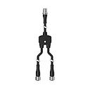 Banner M12 QD Splitter Cable; 5-pin Straight male M12 0.3 m (1 ft) Trunk; 5-pin Straight Female M12 0.3 m (1 ft) Branch 1; 5-pin Straight Female M12 0.3 m (1 ft) Branch 2; Black Jacket; Nickel-Plated Brass Coupling Nuts (CSB-M1251M1251B)