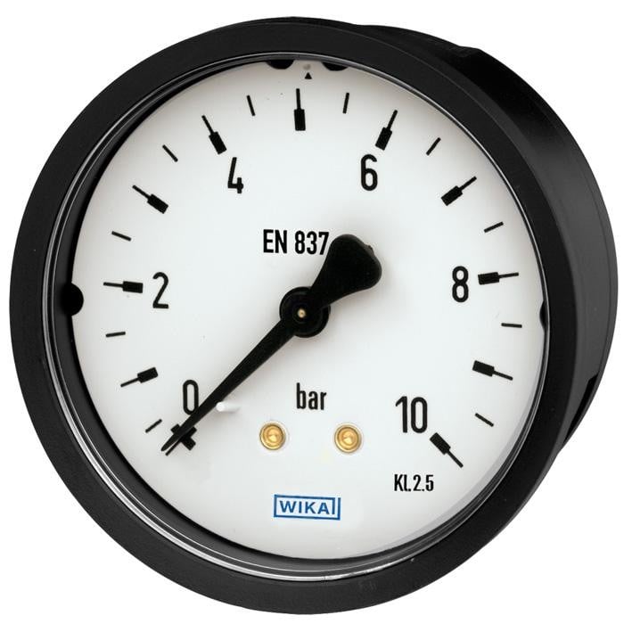 Wika 111.16PM Series Dry Pressure Gauge, 1.5" Dial, 0 to 300 psi (kPa), 1/8 NPT Brass Center Back Mount, Round U-Clamp Bracket, *WATER* ABOVE POINTER AXIS