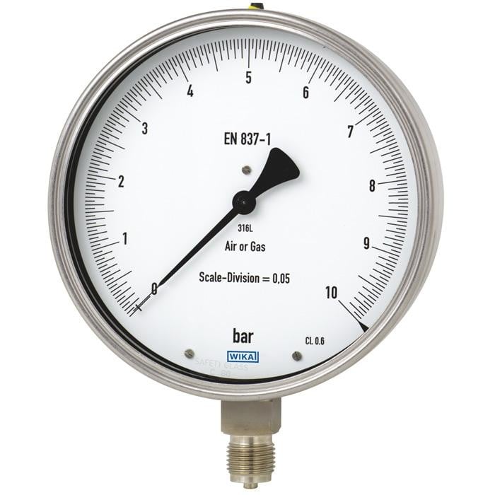 Wika 332.54 Series Dry Precision Test Pressure Gauge, 4" Dial, 0 to 400 psi, 1/4 NPT SS Lower Mount