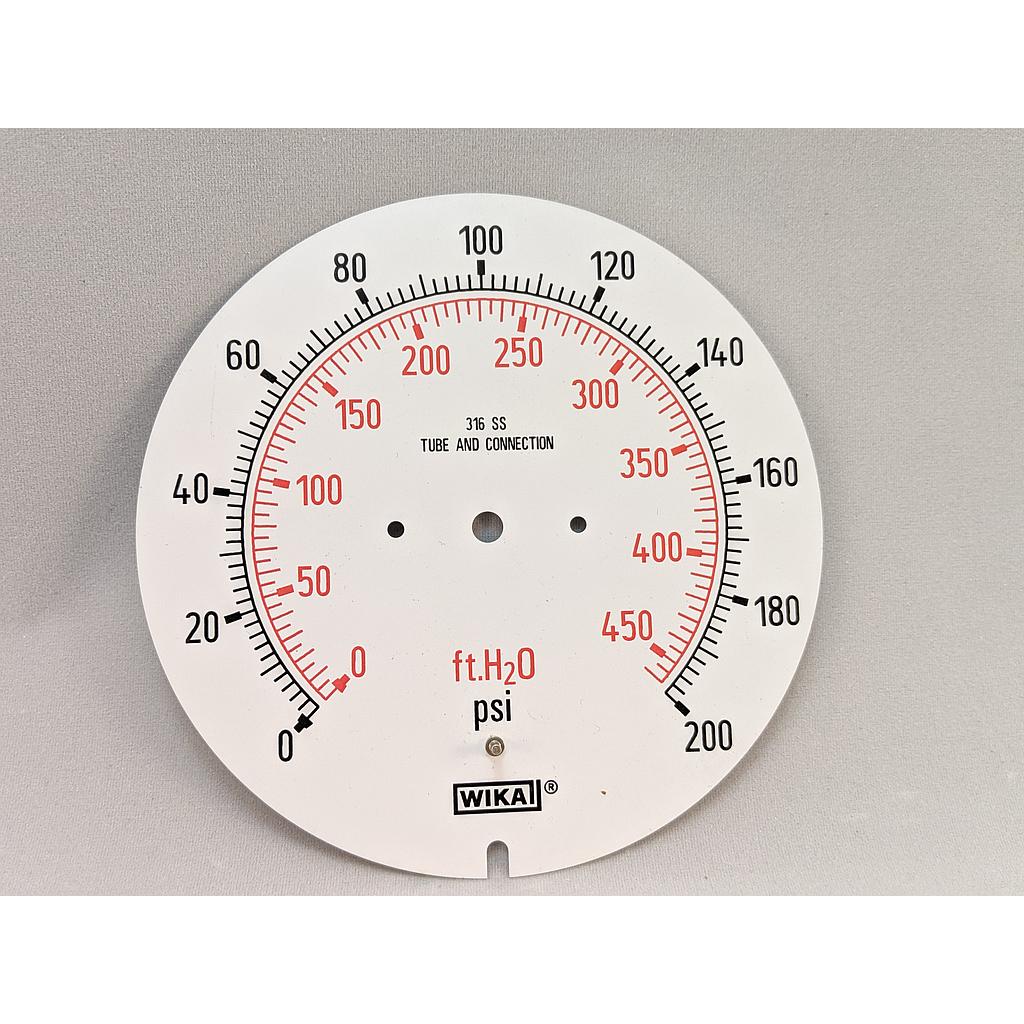 Wika Dial Only, 200 PSI and 460 Feet of Water for 23X.34 Gauge