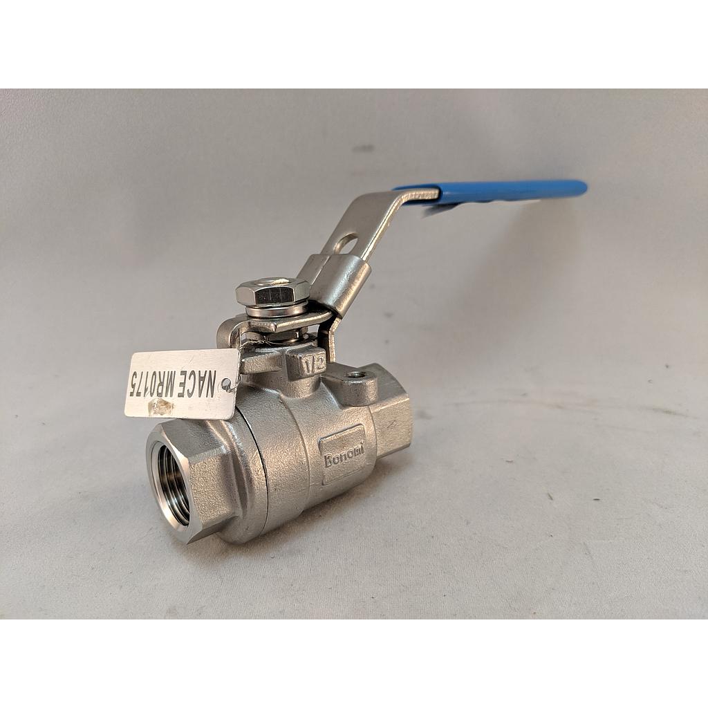 Bonomi 1/2" NPT Full Port Ball Valve, 2 Piece, Stainless Steel w/ Locking Handle