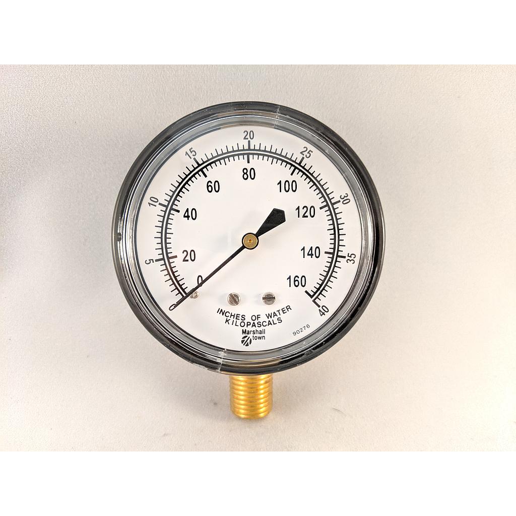 PRESSURE GAUGE, 2.5" DIAL, 1/4" NPT BOTTOM CONNECT, 0-160" H2O