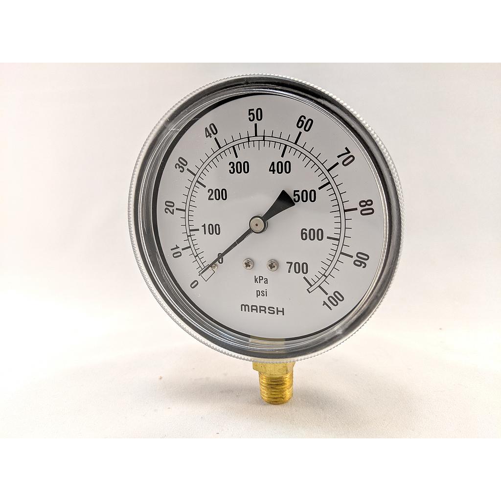 PRESSURE GAUGE 0-100 PSI 3.5" 1/4"BOTTOM CONNECT 2% ACCURACY