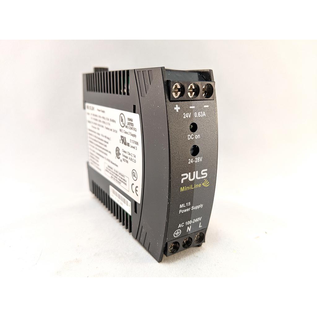 PULS Power Supply, 15W, 100-240VAC 1PH, 24-28VDC, 0.63-0.54A