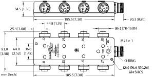 Turck Actuator and Sensor Junction Box, 7/8 minifast I/O Ports, " (8 RKF 30-X9-CS12)