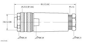 Turck Actuator and Sensor Field Wireable, 7/8 Connection, " (B 4131-0/13.5)