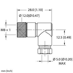 Turck Actuator and Sensor Field Wireable, M8 × 1, Female, Right Angle (B 5241-0)