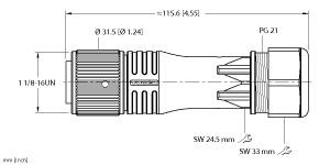 Turck Actuator and Sensor Field Wireable, 11/8 Connection, " (B 7191-0/21)