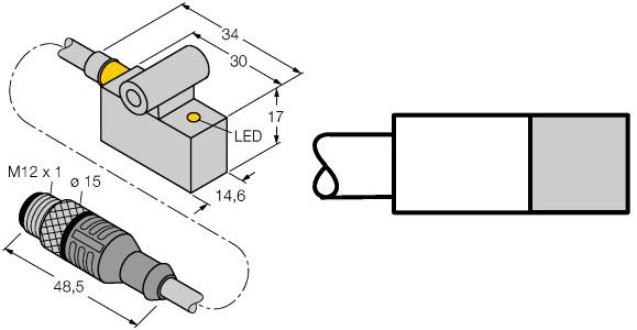 Turck Magnetic Field Sensor, For Pneumatic Cylinders (BIM-IKE-AN6X-0.3-RS4T W/KLI3)