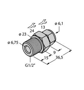 Turck Accessories, Compression Fitting, For Temperature Sensors (CF-M-6-G1/2-A4)