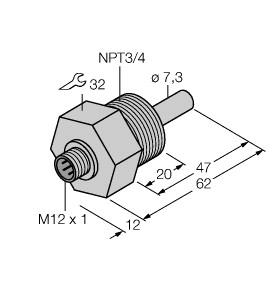Turck Flow Monitoring, Immersion Sensor without Integrated Processor (FCS-N3/4A4-NA-H1141)