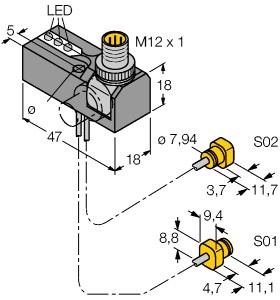 Turck Inductive Sensor, Monitoring Kit for Power Clamps (NI2-K08Q-0.095/0.11-BDS-2AP6X3-H1141/S34)