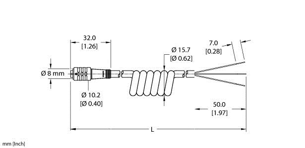 Turck Actuator and Sensor Cordset, Connection Coil Cordset (PKG 3Z-3/S90-SP)