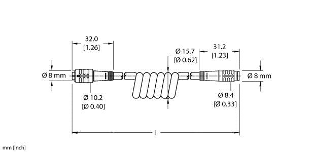 Turck Actuator and Sensor Cordset, Extension Coil Cordset (PKG 3Z-3-PSG 3/S90-SP)