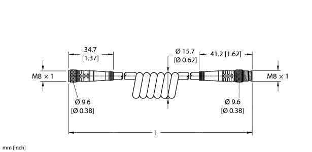 Turck Actuator and Sensor Cordset, Extension Coil Cordset (PKG 4M-3-PSG 4M/S90-SP)