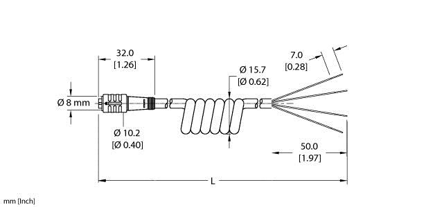 Turck Actuator and Sensor Cordset, Connection Coil Cordset (PKG 4Z-3/S90-SP)