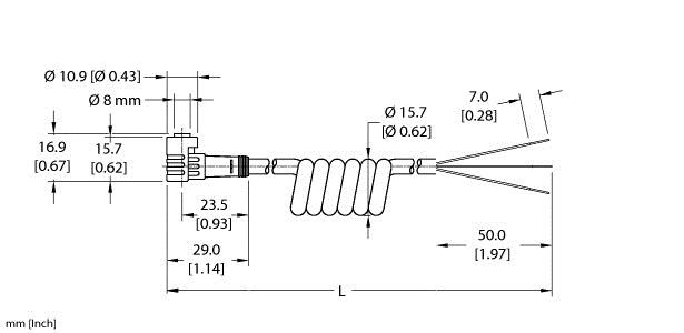 Turck Actuator and Sensor Cordset, Connection Coil Cordset (PKW 3Z-3/S90-SP)