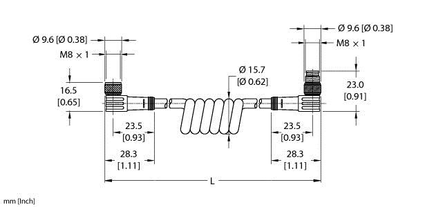 Turck Actuator and Sensor Cordset, Extension Coil Cordset (PKW 4M-3-PSW 4M/S90-SP)