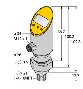 Turck Pressure Transmitter (Rotatable), With Analog Output and PNP/NPN Transistor Switching Output, Output 2 Reprogrammable as Switching Output (PS100R-503-LI2UPN8X-H1141)
