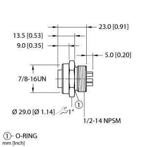 Turck DeviceNet, 7/8″ Female Receptacle, Front Mount (RKF 57)