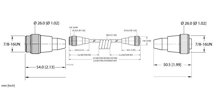 Turck Actuator and Sensor Cordset, Extension Coil Cordset (RSM RKM 30-2M/S90-SP)