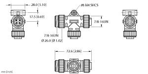 Turck Actuator and Sensor Tee, T-Splitter without Cable (RSM-2RKM 40 KM)