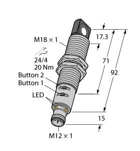 Turck Ultrasonic Sensor, Diffuse Mode Sensor (RU40U-M18ES-LIU2PN8X2T-H1151)