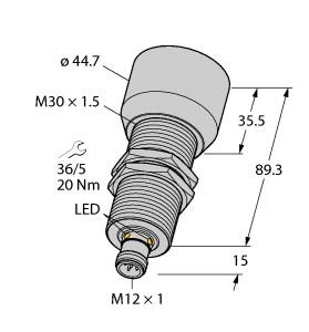 Turck Ultrasonic Sensor, Diffuse Mode Sensor (RU600U-M30E-LI8X2-H1151)