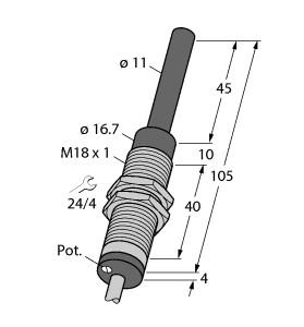 Turck Inductive Sensor, With Analog Output (WI40-M18-LIU5)