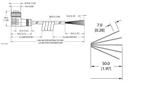 Turck Actuator and Sensor Cordset, Connection Coil Cordset (WKM 50-2M/S90-SP)