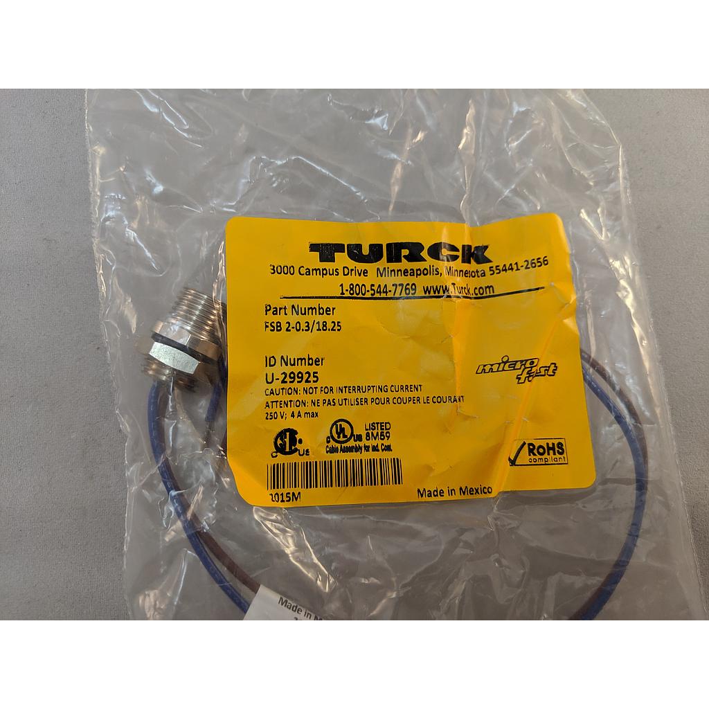 Turck Actuator and Sensor Receptacle, Front Mount (FSB 2-0.3/18.25)
