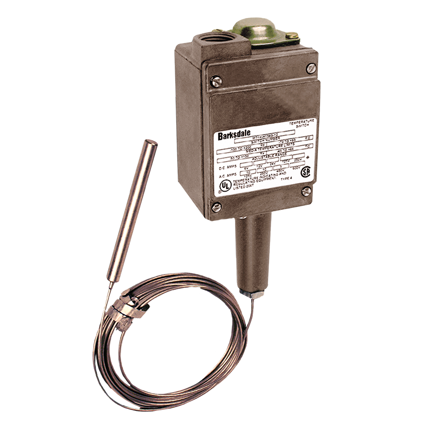Barksdale MT1H Remote Mount Temp Switch, Single Setpoint, 10 Amp @ 125, 250 VAC & 3 Amp @ 480 VDC, 150 to 350 °F