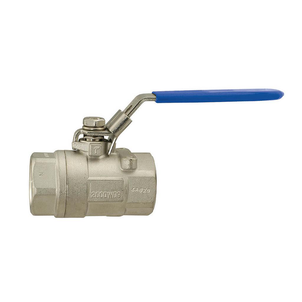 Bonomi 1/4" NPT Full Port Ball Valve, 2 Piece, Stainless Steel w/ Locking Handle