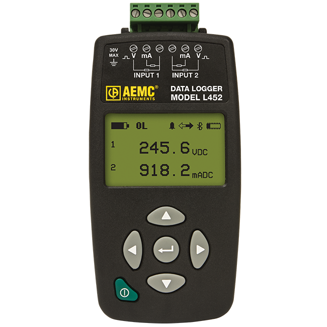 AEMC Data Logger Model L452 (2-Channel, w/LCD, 100mV/1V/10VDC, 4 to 20mADC, Event & Pulse, DataView® Software)