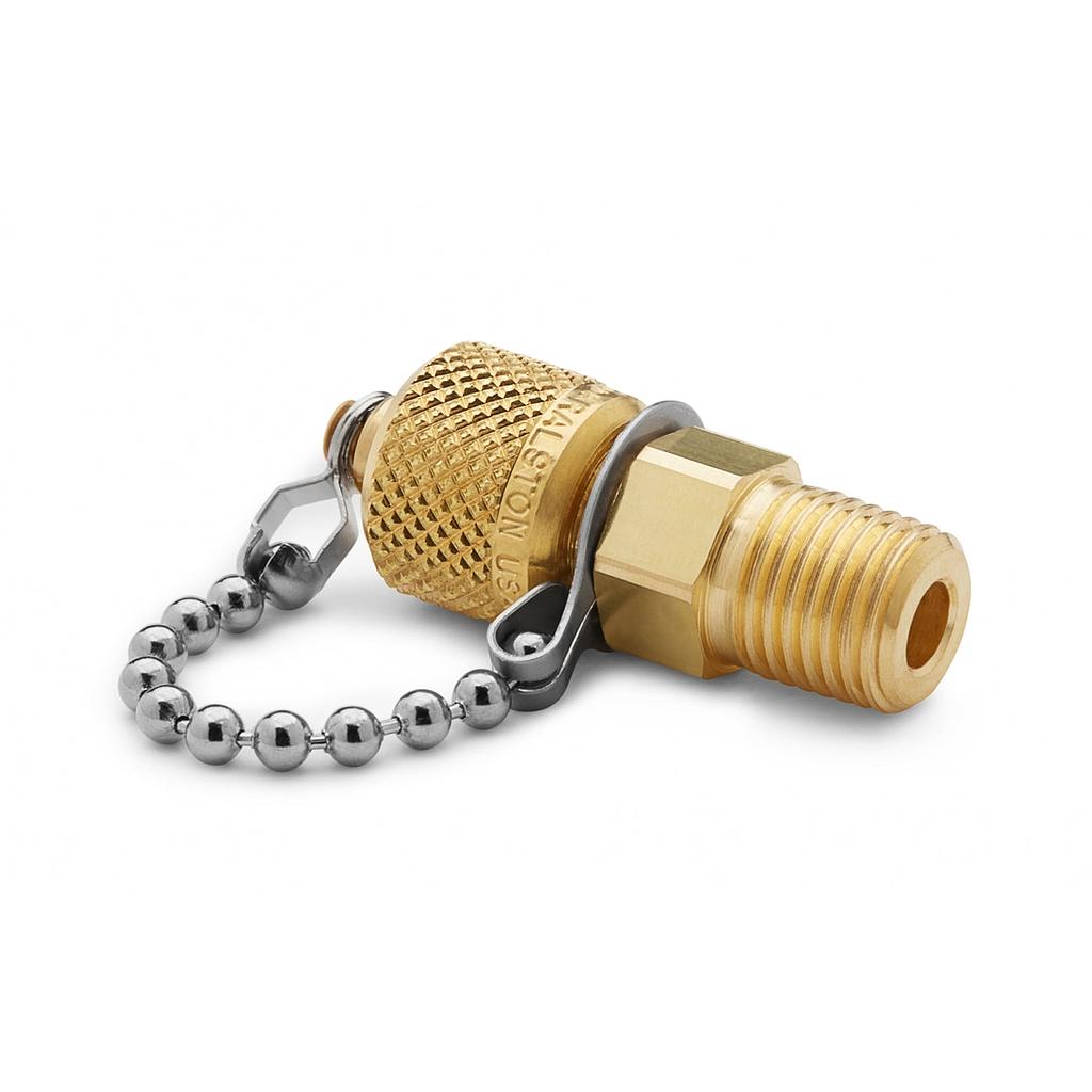 1/4" male NPT x male Quick-test, with check-valve, with cap and chain, brass