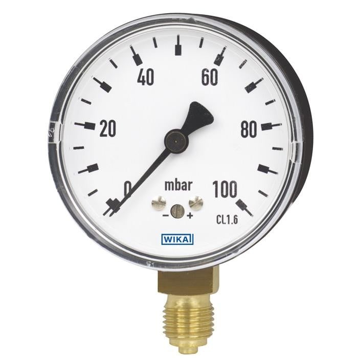 Wika 611.10 Series Dry Capsule Pressure Gauge, 2.5" Dial, cmH2O, 1/8 NPT Brass Center Back Mount