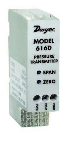 DIN Rail Differential Pressure Transmitter, 0-6"WC, 4-20mA/0-10VDC Output, 1/8"NPTF