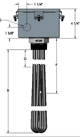 Watlow Tubular Plug Immersion Heater, 480VAC, 7.5KW, 40.25" Immersed Element Length