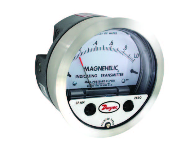 Magnehelic Differential Pressure Transmitter/Gauge, 4-20mA Output, 0-2"WC range
