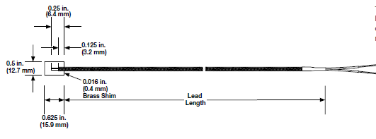 Watlow Series 74 Style Thermocouple, Type 'J', Grounded, 1/2" x 5/8" Brass Shim, 96" Fiberglass Leads